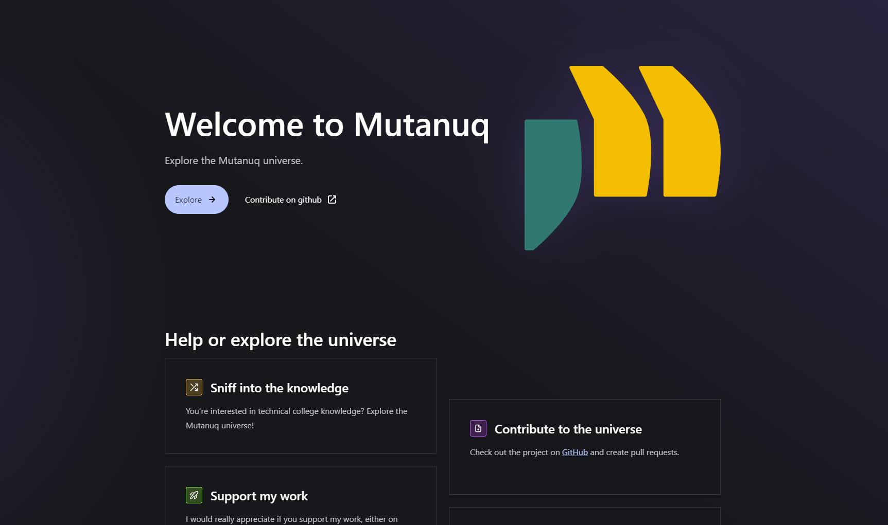 The landing page of the Mutanuq website.
